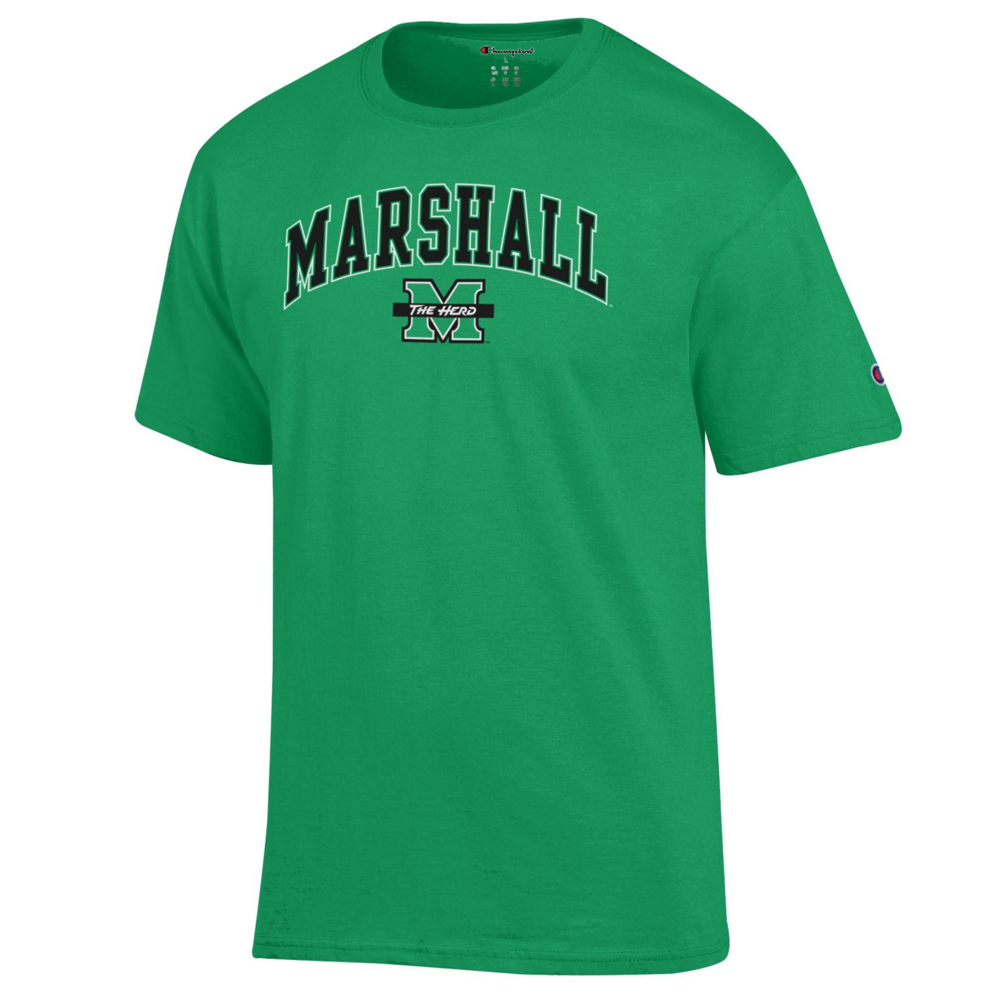 Men's Champion Kelly Green Marshall Thundering Herd Arch Over Logo T-Shirt